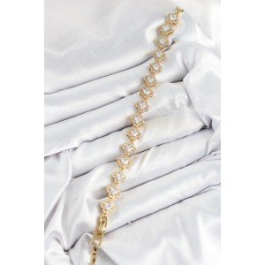 Brass Zircon Stone Clover Baguette Model Gold Color VIP Series Women's Bracelet
