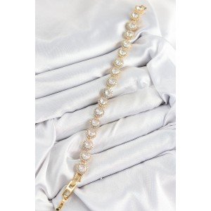 Brass Zircon Stone Circle Baguette Model Gold Color VIP Series Women's Bracelet