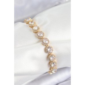 Brass Zircon Stone Circle Baguette Model Gold Color VIP Series Women's Bracelet