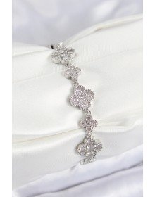 Brass Zircon Stone Clover Model Silver Color VIP Series Women's Bracelet