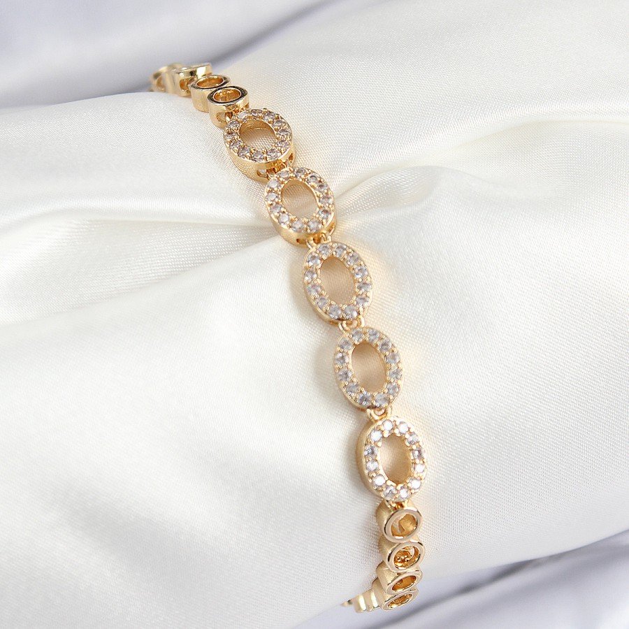 Brass Zircon Stone Oval Model Gold Color Women s Bracelet
