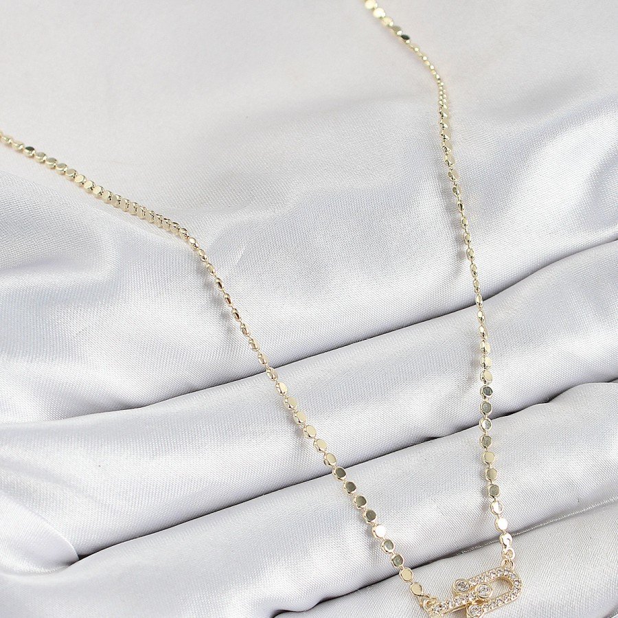 Brass Zircon Stone Tiffany Model Crushed Chain Gold Color Women s Necklace
