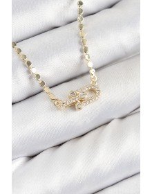 Brass Zircon Stone Tiffany Model Crushed Chain Gold Color Women's Necklace