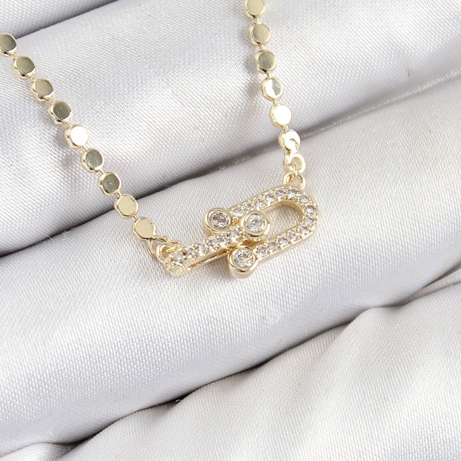 Brass Zircon Stone Tiffany Model Crushed Chain Gold Color Women s Necklace