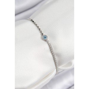 Brass Zircon Stone Evil Eye Model Crushed Chain Silver Color Women's Bracelet