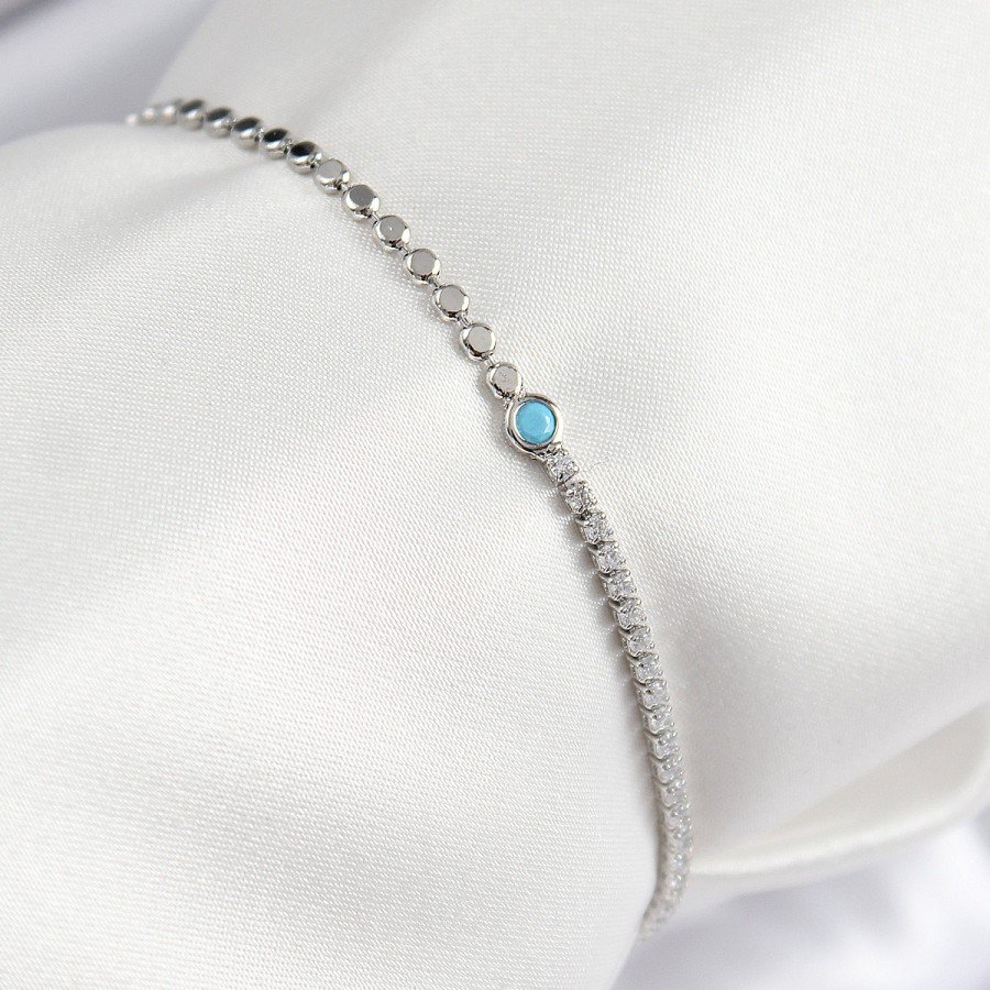 Brass Zircon Stone Bead Model Crushed Chain Silver Color Women s Bracelet