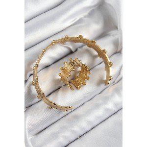 Brass Bead Model Gold Color Bracelet Ring Set