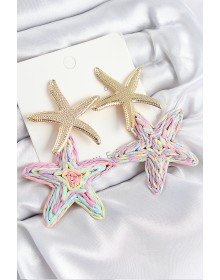 Brass Hanging Rainbow Starfish Model Gold Color Wicker Earrings