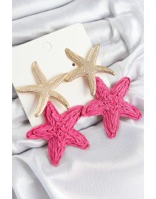 Brass Pendant Pink Starfish Model Gold Color Wicker Earrings