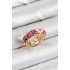 Brass Fuchsia Enameled Flower Motif Gold Color Adjustable Women's Ring