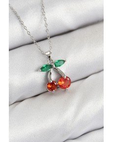 Brass Zircon Stone Cherry Model Silver Color Women's Necklace