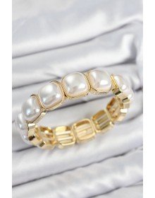 Brass Square Pearl Model Gold Color Elastic Women's Bracelet