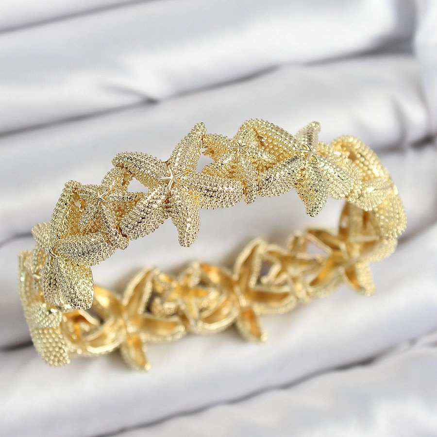 Brass Starfish Model Gold Color Elastic Women s Bracelet