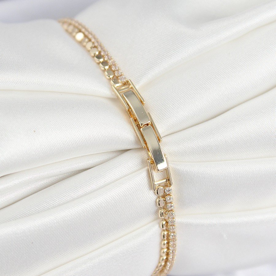Brass Zircon Stone Crushed Chain Row Model Gold Color Women s Bracelet