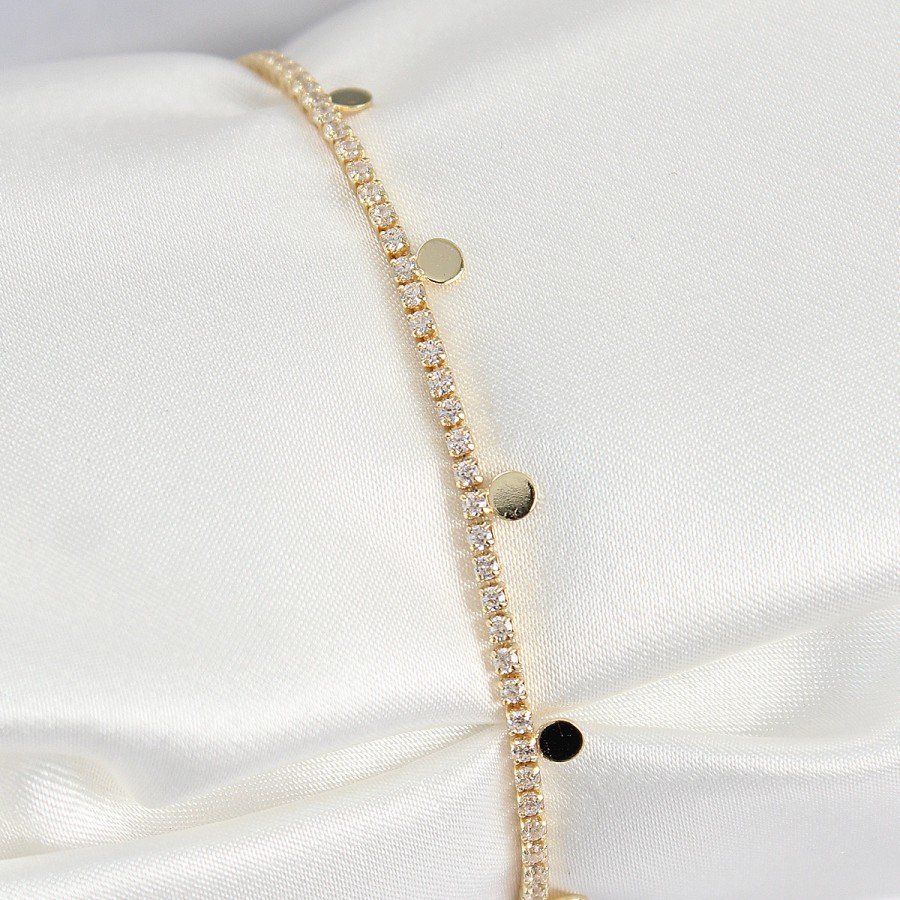 Brass Zircon Stone Crushed Chain Row Model Gold Color Women s Bracelet