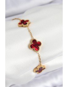 316L Steel Pearlescent Red Gold Color Clover Women's Bracelet