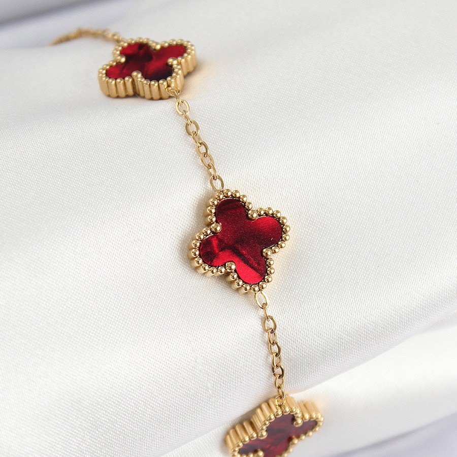 316L Steel Pearlescent Red Gold Color Clover Women s Bracelet