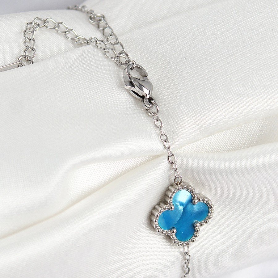 316L Steel Pearlescent Sky Blue Silver Color Clover Women s Bracelet