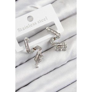 Brass Zircon Stone Curved Model Silver Color Women's Earrings