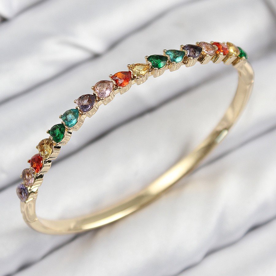 Brass Colored Zircon Stone Heart Model Gold Color Women s Handcuffs