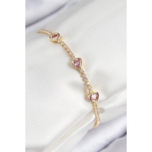 Brass Zircon Stone Pink Heart Model Gold Color Women's Bracelet