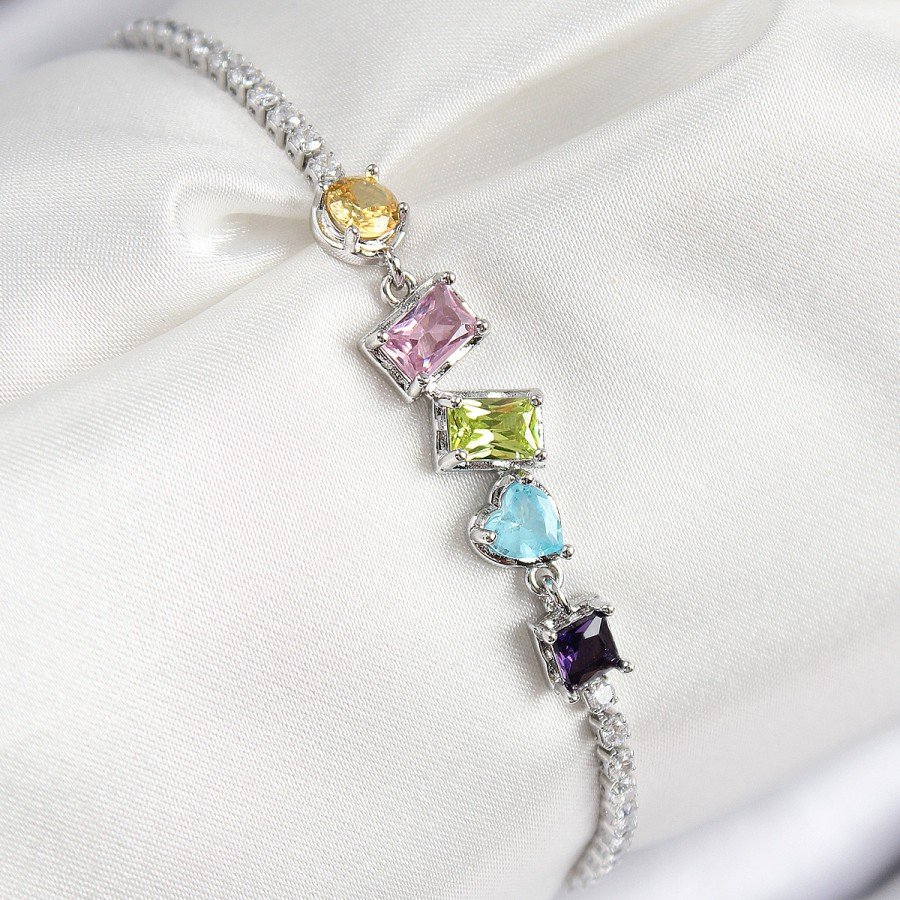 Brass Colored Zircon Stone Geometric Model Silver Color Women s Bracelet Brass Colored Zircon Stone Geometric Model Silver Color Women s Bracelet