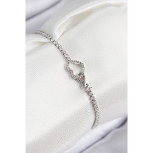 Brass Zircon Stone Infinity Heart Model Silver Color Women's Bracelet