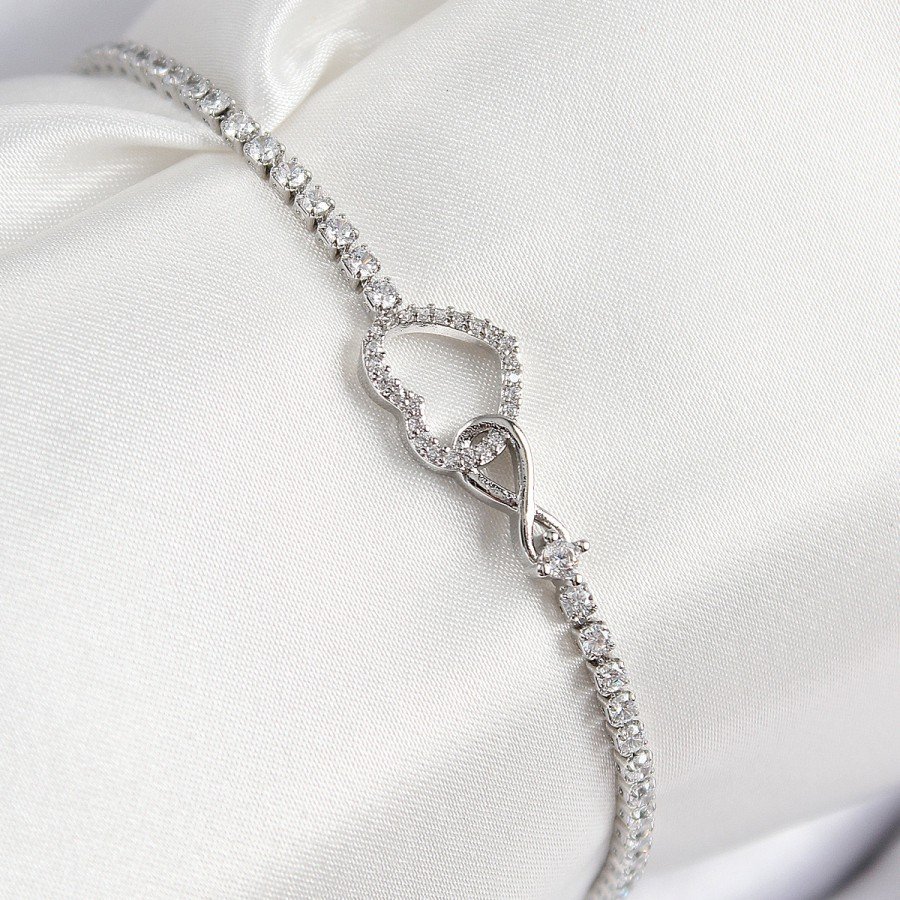 Brass Zircon Stone Infinity Heart Model Silver Color Women s Bracelet Brass Zircon Stone Infinity Heart Model Silver Color Women s Bracelet