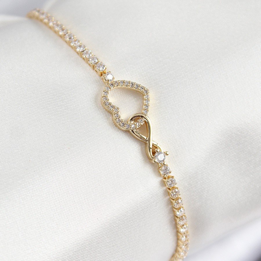 Brass Zircon Stone Infinity Heart Model Gold Color Women s Bracelet