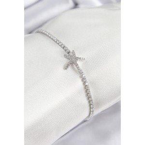 Brass Zircon Stone Starfish Model Silver Color Women's Bracelet