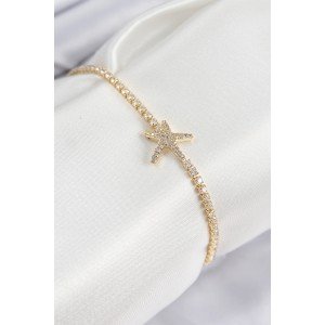 Brass Zircon Stone Starfish Model Gold Color Women's Bracelet