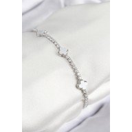 Brass Zircon Stone Clover Model Silver Color Women's Bracelet Brass Zircon Stone Clover Model Silver Color Women's Bracelet