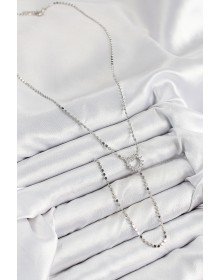 Brass Zircon Stone Crushed Chain Heart Model Silver Color Y Necklace