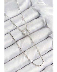 Brass Zircon Stone Crushed Chain Heart Model Silver Color Y Necklace
