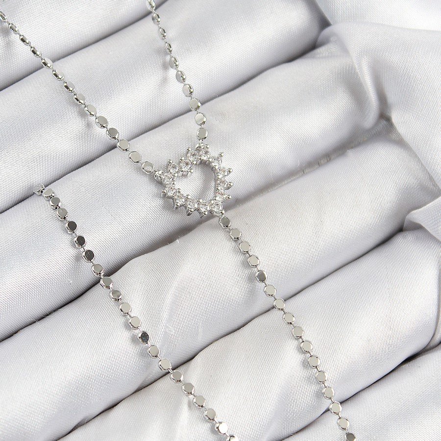 Brass Zircon Stone Crushed Chain Heart Model Silver Color Y Necklace Brass Zircon Stone Crushed Chain Heart Model Silver Color Y Necklace