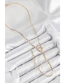Brass Zircon Stone Crushed Chain Heart Model Gold Color Y Necklace