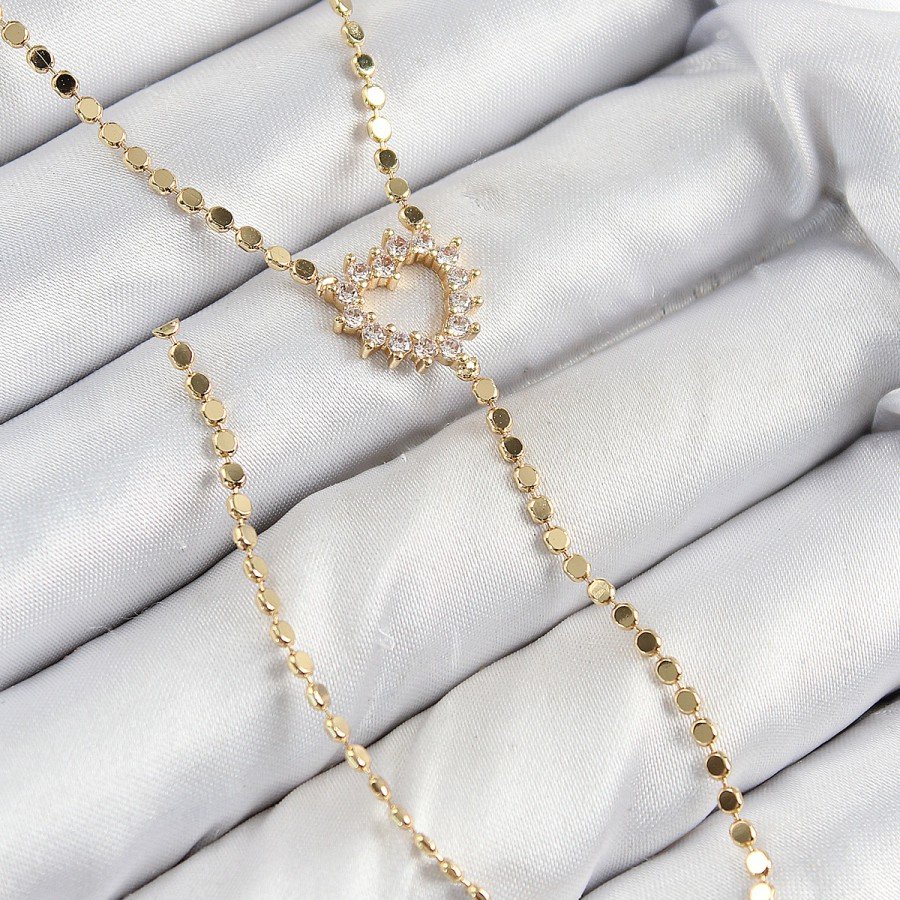 Brass Zircon Stone Crushed Chain Heart Model Gold Color Y Necklace
