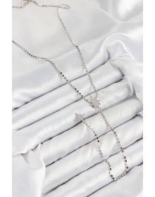 Brass Zircon Stone Crushed Chain Polar Star Model Silver Color Y Necklace