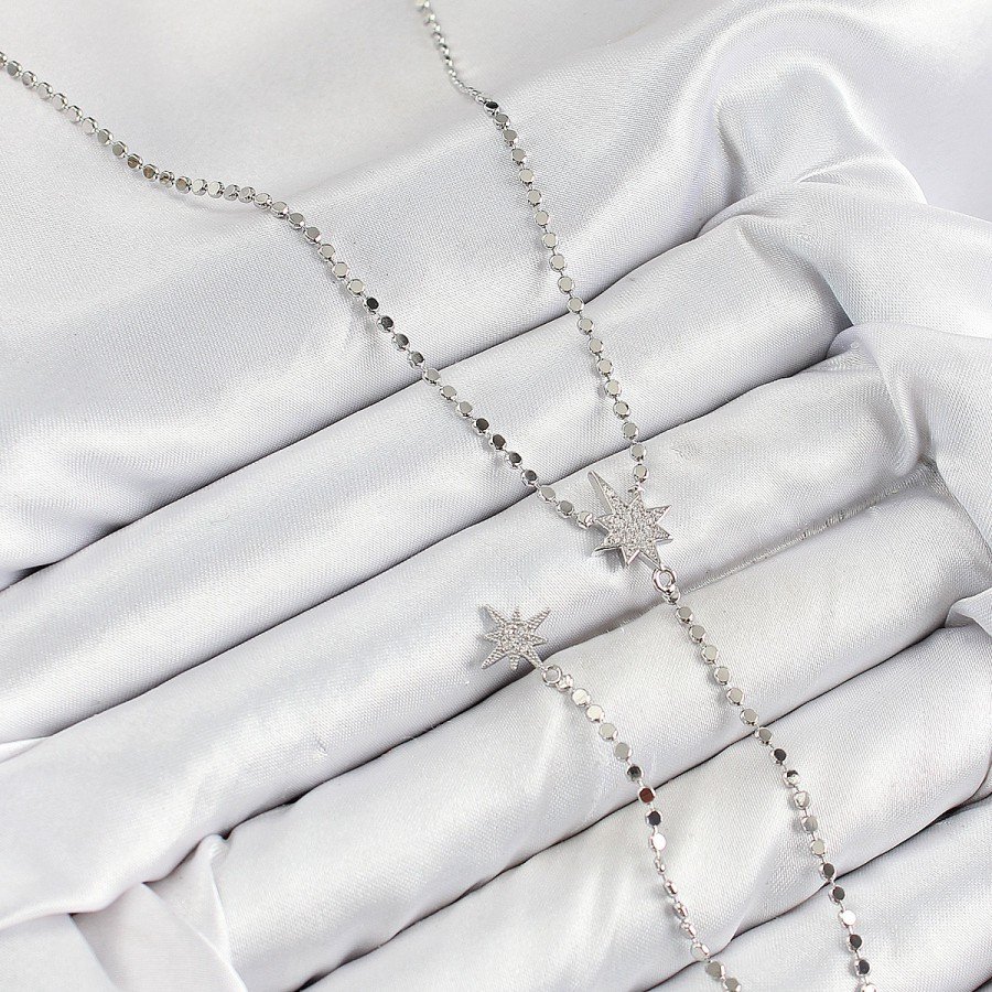 Brass Zircon Stone Crushed Chain Polar Star Model Silver Color Y Necklace Brass Zircon Stone Crushed Chain Polar Star Model Silver Color Y Necklace