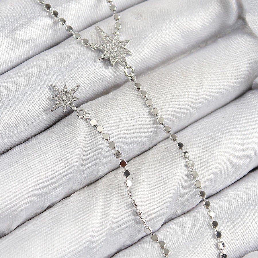 Brass Zircon Stone Crushed Chain Polar Star Model Silver Color Y Necklace Brass Zircon Stone Crushed Chain Polar Star Model Silver Color Y Necklace