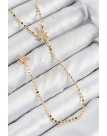 Brass Zircon Stone Crushed Chain Polar Star Model Gold Color Y Necklace