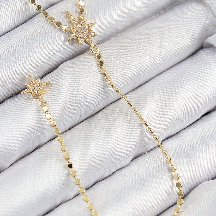 Brass Zircon Stone Crushed Chain Pole Star Model Gold Color Y Necklace Brass Zircon Stone Crushed Chain Pole Star Model Gold Color Y Necklace