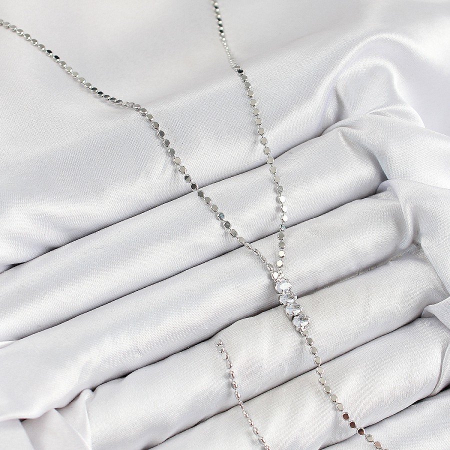 Brass Zircon Stone Crushed Chain Model Silver Color Y Necklace