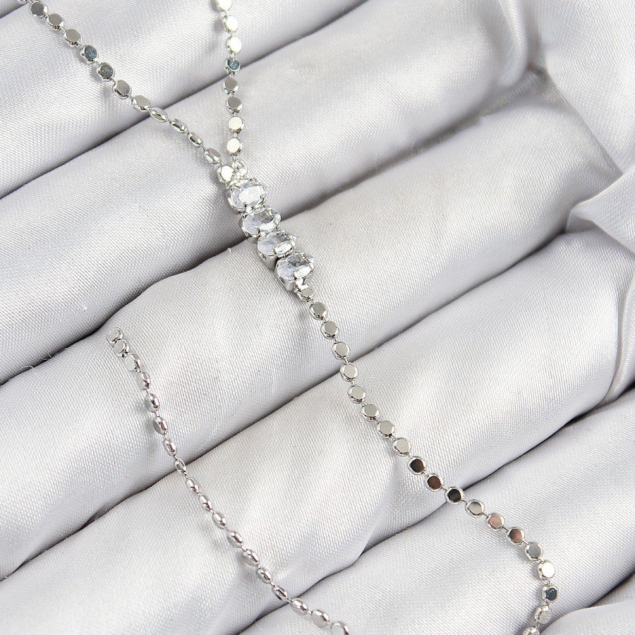 Brass Zircon Stone Crushed Chain Model Silver Color Y Necklace
