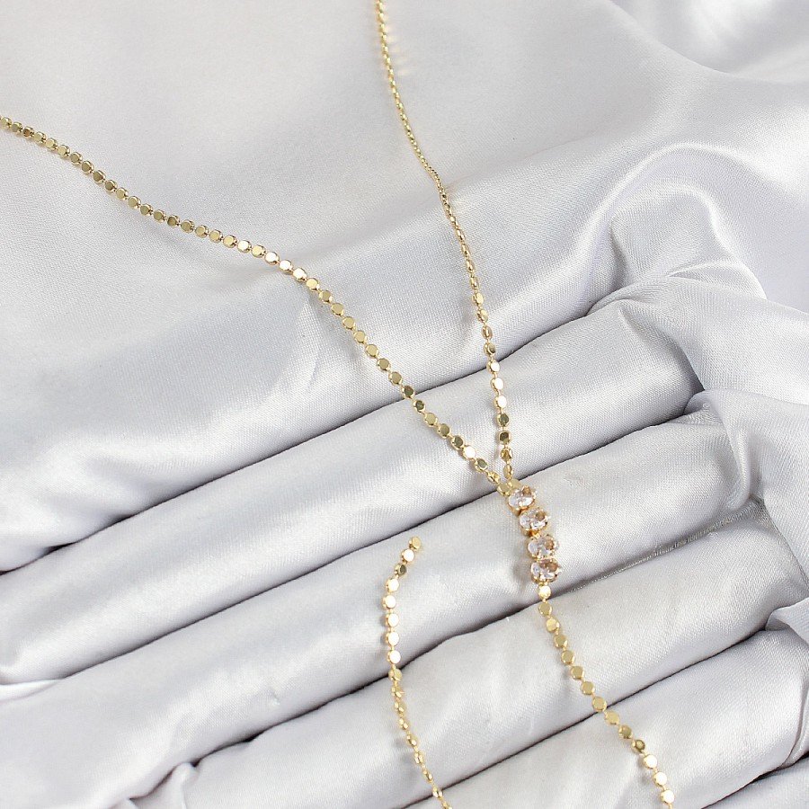 Brass Zircon Stone Crushed Chain Model Gold Color Y Necklace