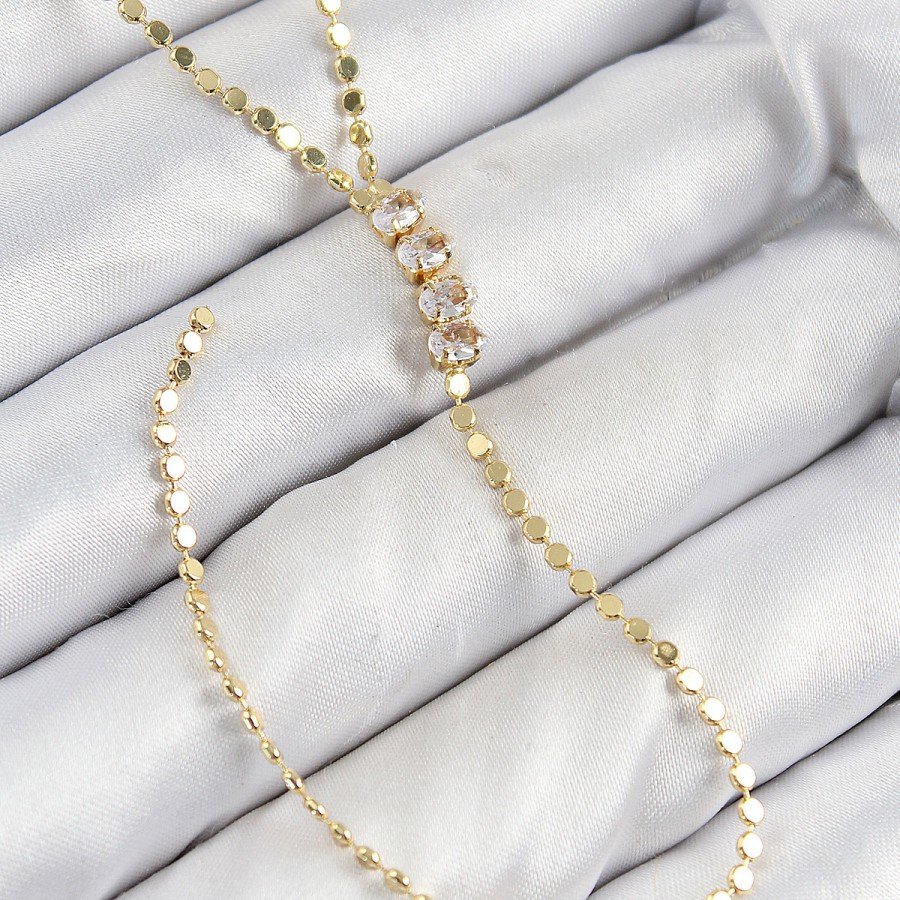 Brass Zircon Stone Crushed Chain Model Gold Color Y Necklace