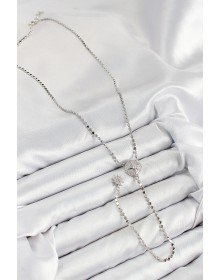 Brass Zircon Stone Crushed Chain Medallion Model Silver Color Y Necklace