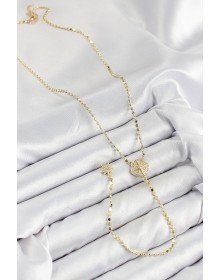 Brass Zircon Stone Crushed Chain Medallion Model Gold Color Y Necklace