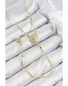 Brass Zircon Stone Crushed Chain Medallion Model Gold Color Y Necklace