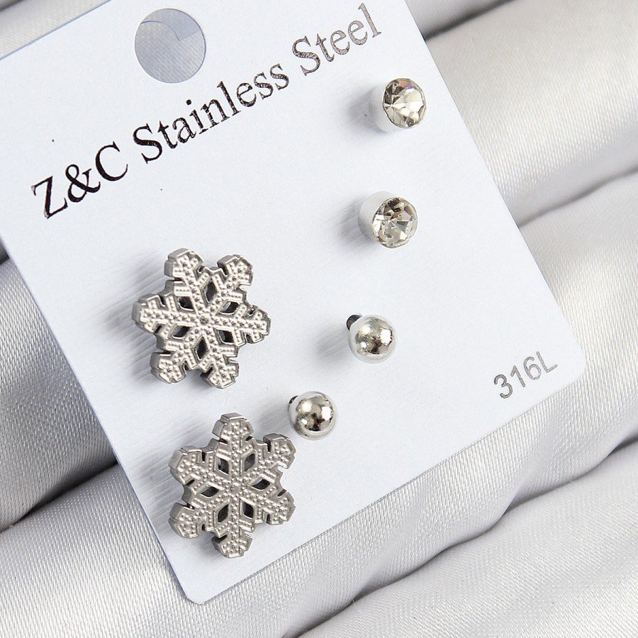 316L Steel Zircon Stone Snowflake Model Silver Color Women s Set Earrings